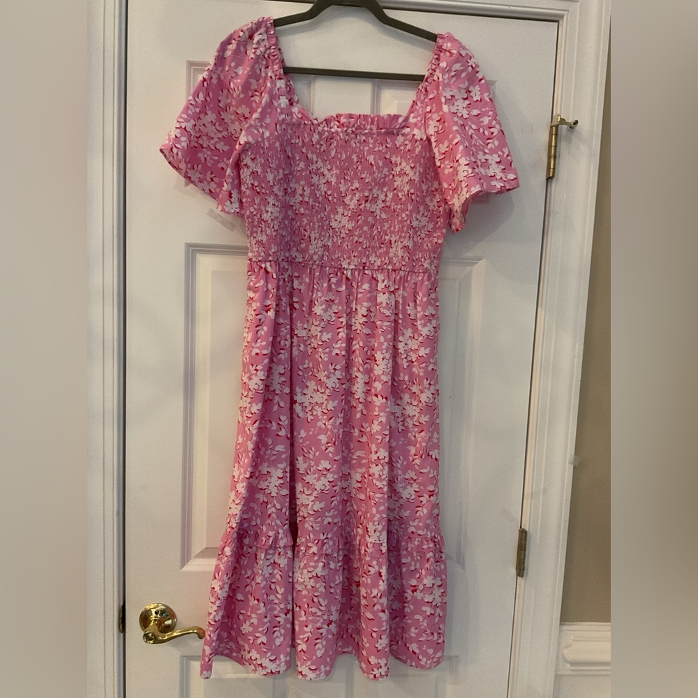 Draper James Deana Smocked Midi Dress in Pink Shadow Floral - Picture 4 of 5